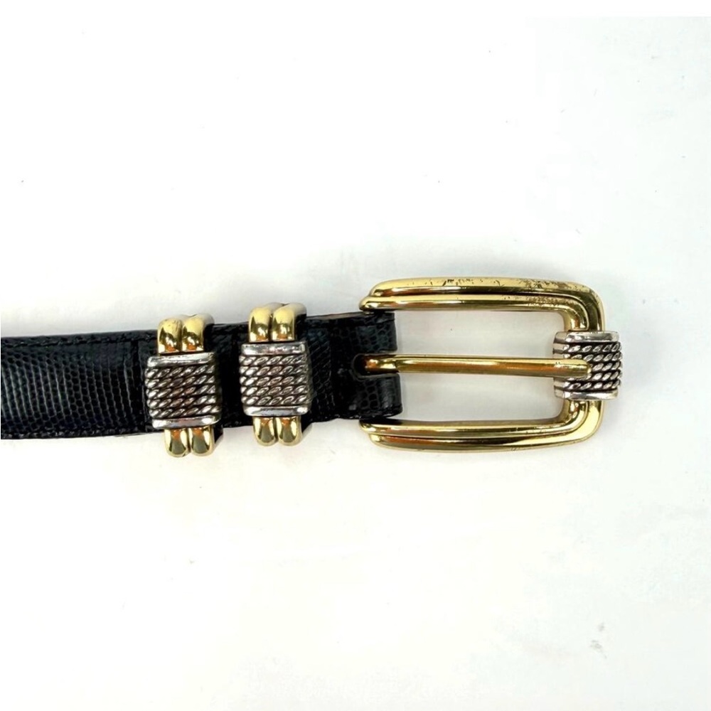 VTG Brighton Small Leather Belt Mixed Metal Gold/Silver Snake Skin Exotic Black